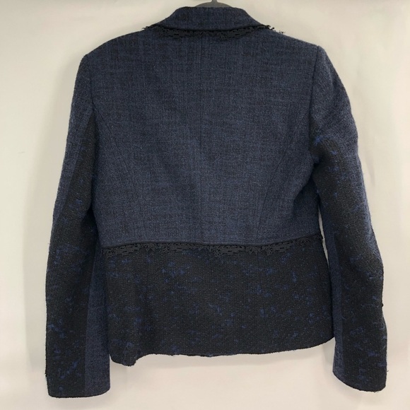 ELIE TAHARI Blazer Jacket Wool Alpaca Mohair Blue Black Textured Unique M Women - Picture 7 of 12